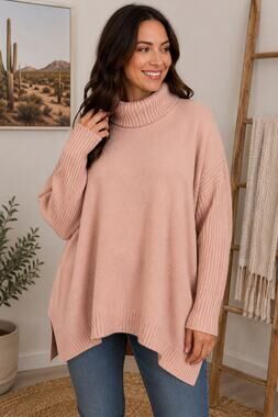 City Chic Cameo Blush Pink Roll Neck Sweater Size Medium / 18 NWT Soft Cozy Knit